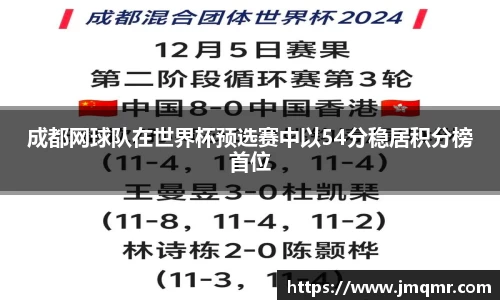 成都网球队在世界杯预选赛中以54分稳居积分榜首位
